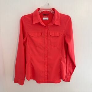 Columbia Omni Shade Long Sleeve Button up Shirt Womens Size Small Pink Air Vent